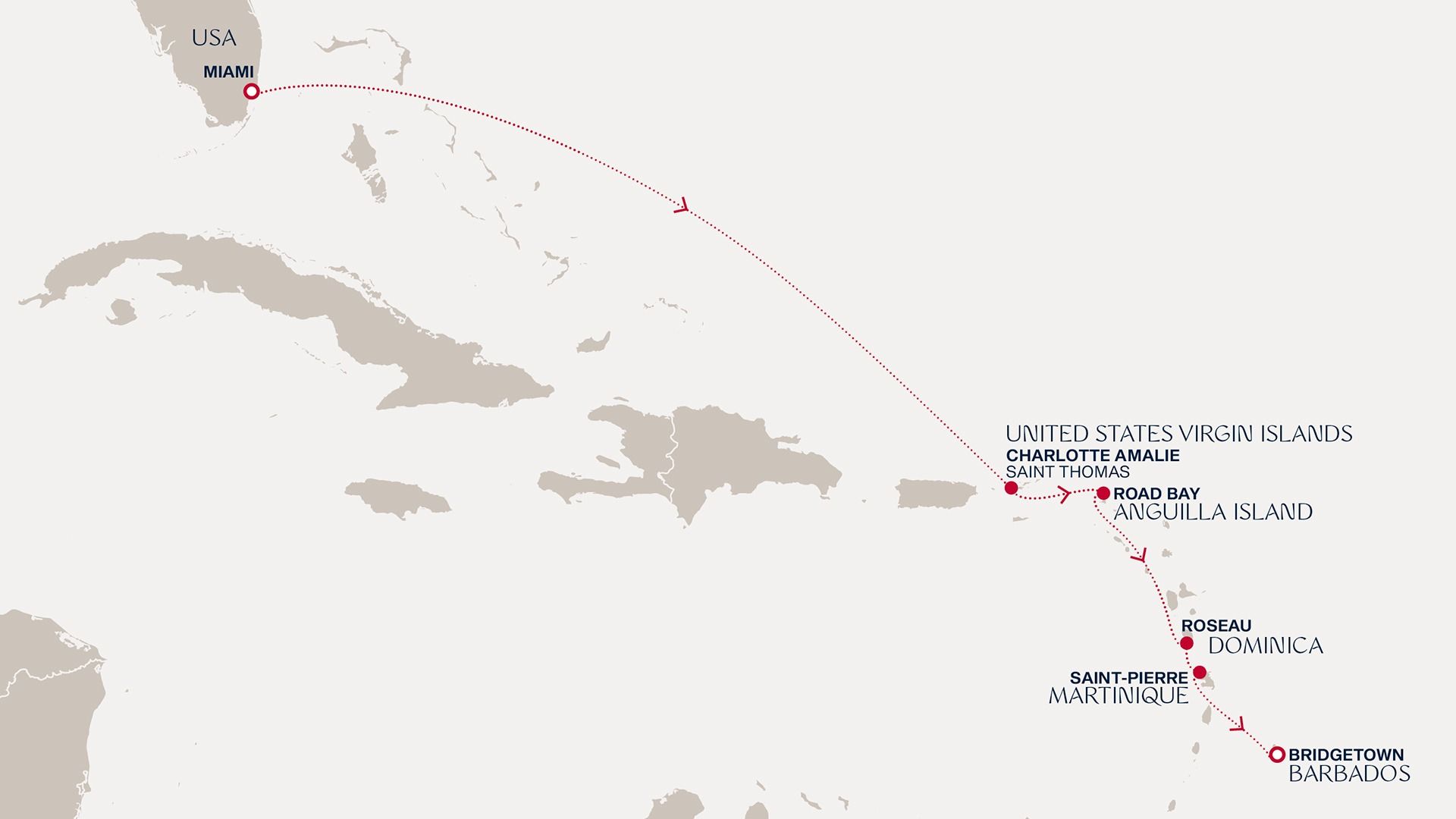 A Journey from Miami to Bridgetown Itinerary Map