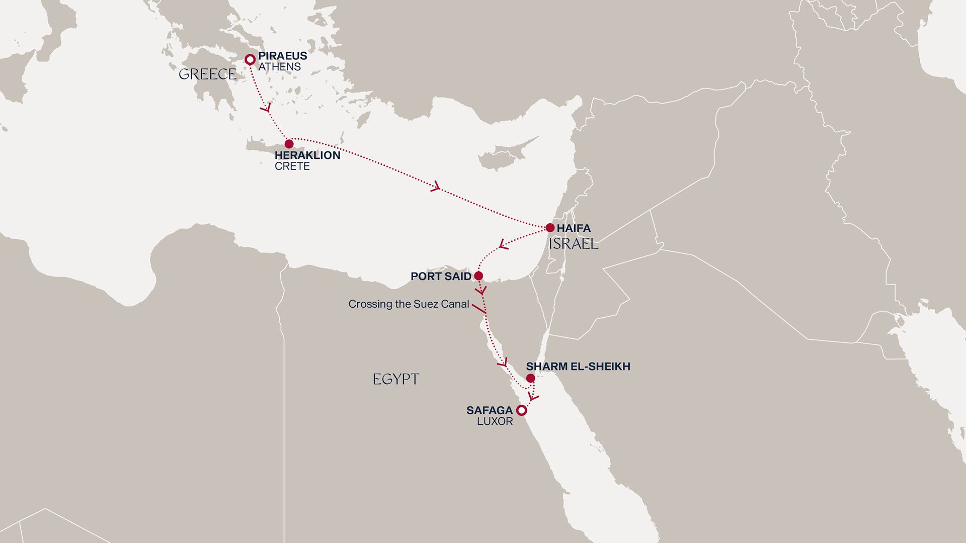 A Journey from Athens to Safaga Itinerary Map