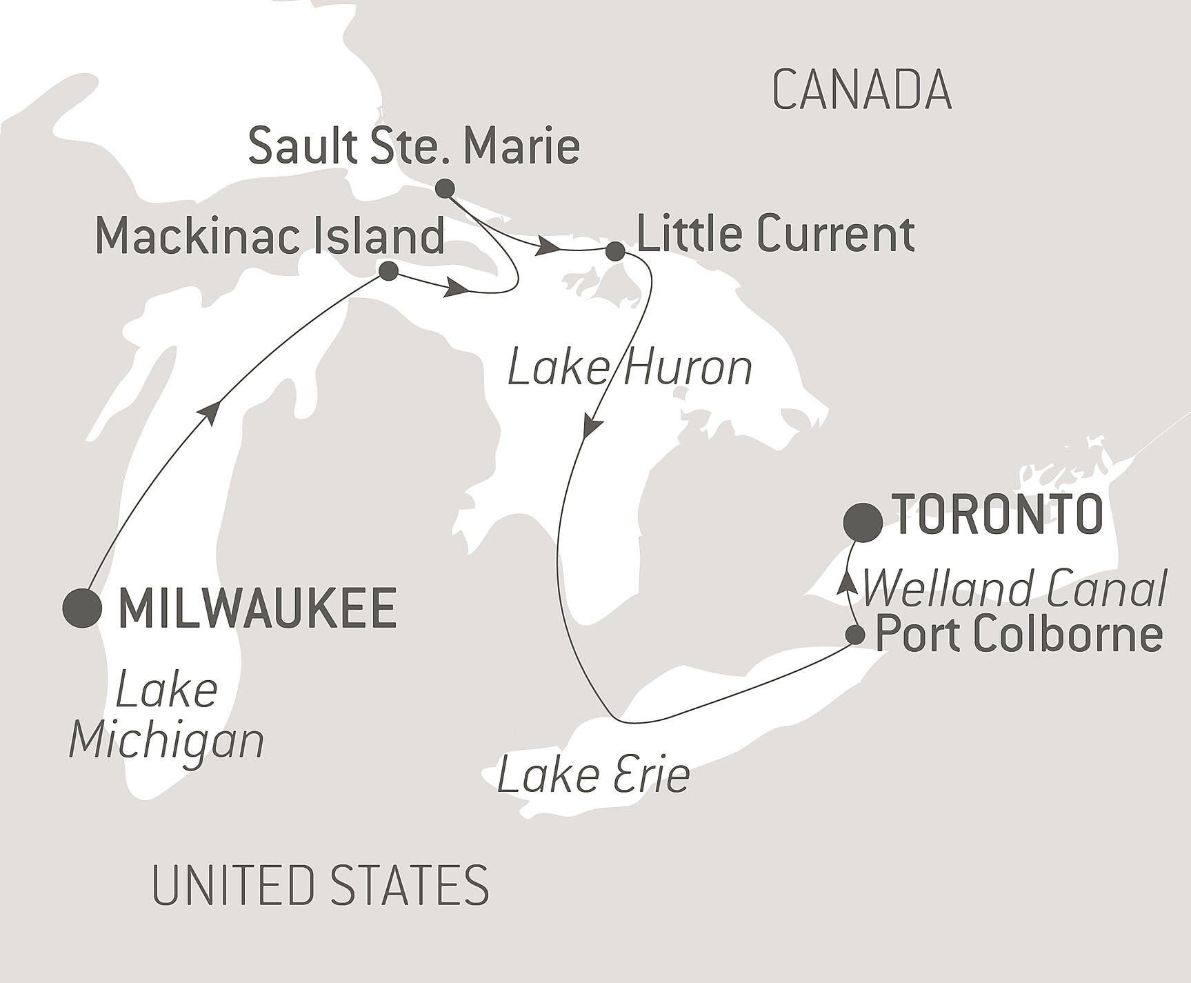 A Voyage Along the Great Lakes – with Smithsonian Journeys Itinerary Map